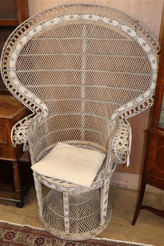 A wicker peacock chair